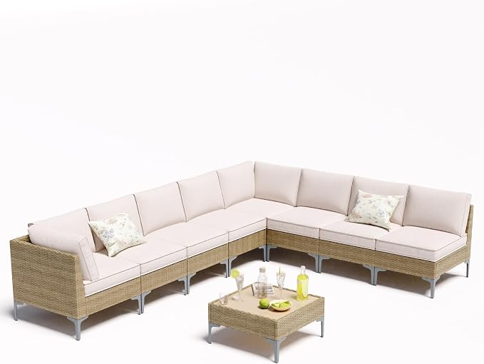 JOYURE 9 Piece Wicker Patio Furniture Set, Outdoor Conversation Sectional Sofa - Image 9