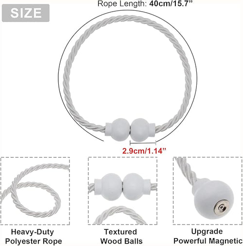 6 Pack Magnetic Curtain Tiebacks Modern Handmade Rope Curtain Tie Backs - Image 2