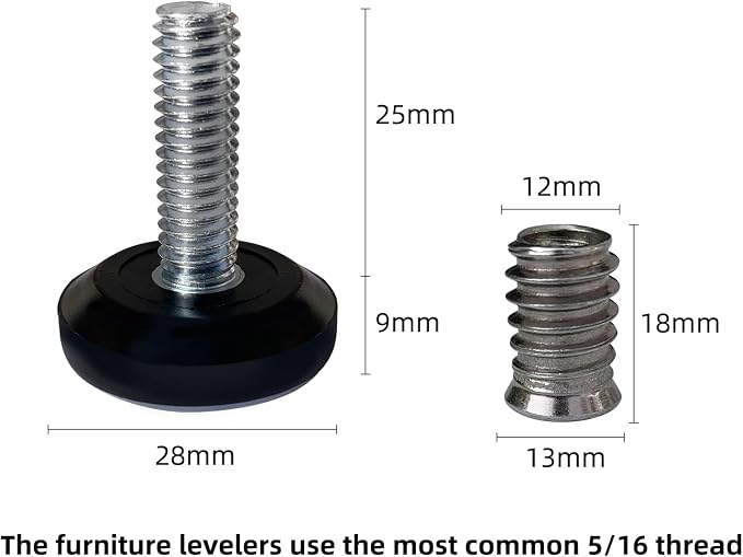5/16" Thread Furniture/Table/Chair/Bar Stool Feet Levelers Screw On - Image 2