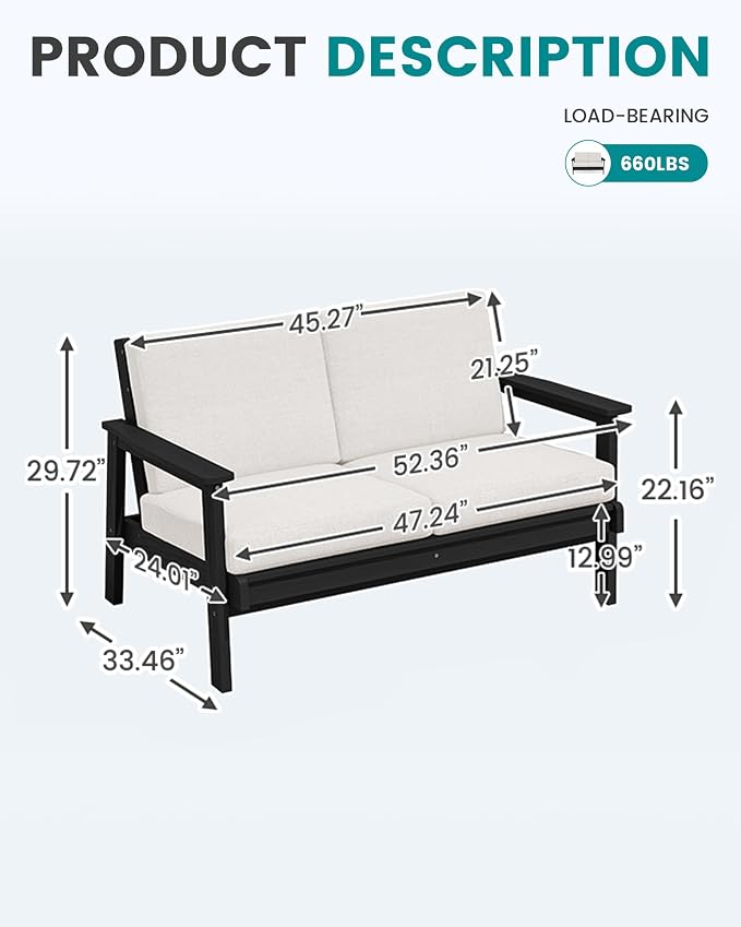 SERWALL HDPE Outdoor Patio Loveseat, All Weather Wood-Like Outdoor Sofa HDPE - Image 8