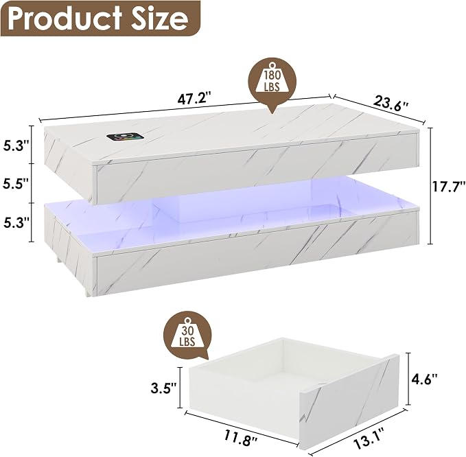 47.2" LED Smart Coffee Table - Image 2