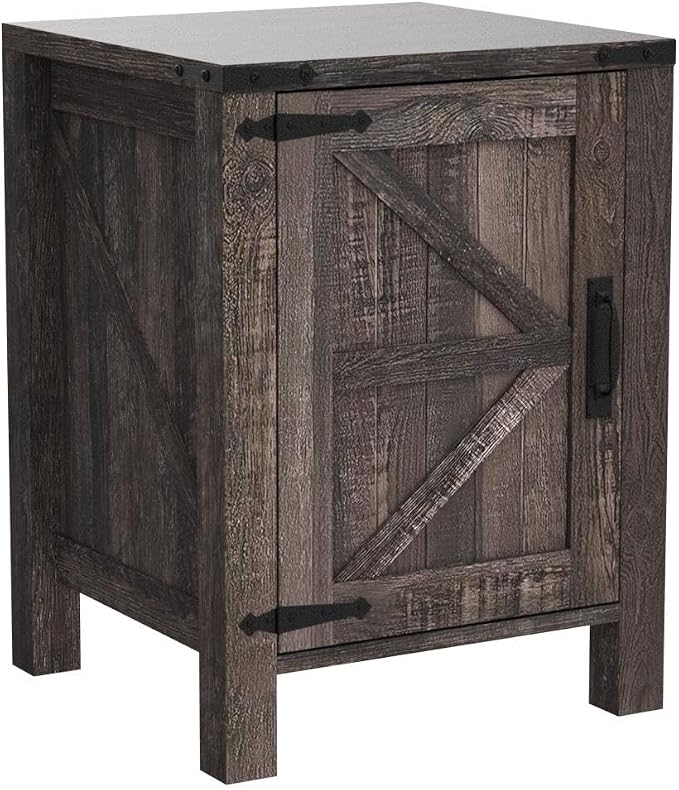 OKD Nightstand with Charging Station, 18 Inch Farmhouse End Table with Barn - Image 4