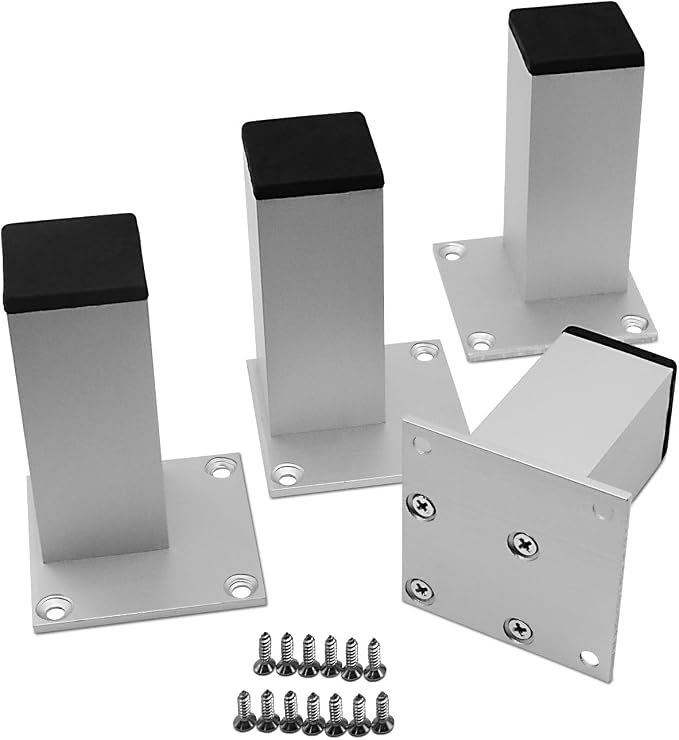 4Pcs 4Inch Metal Furniture Legs, Square Metal Cabinet Support Foot by Qiveno