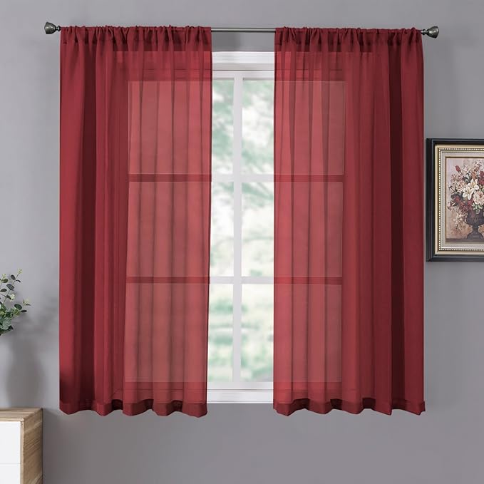 Tollpiz Short Sheer Curtain Linen Textured Living Room Curtains Sheer Light by Tollpiz