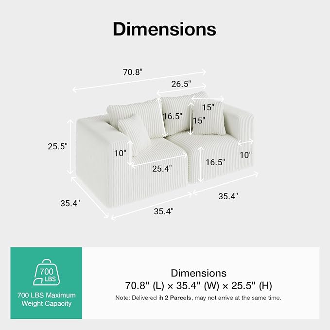Novilla 70.8" Modular Sectional Sofa, Modern Cloud Sectional Couch - Image 2
