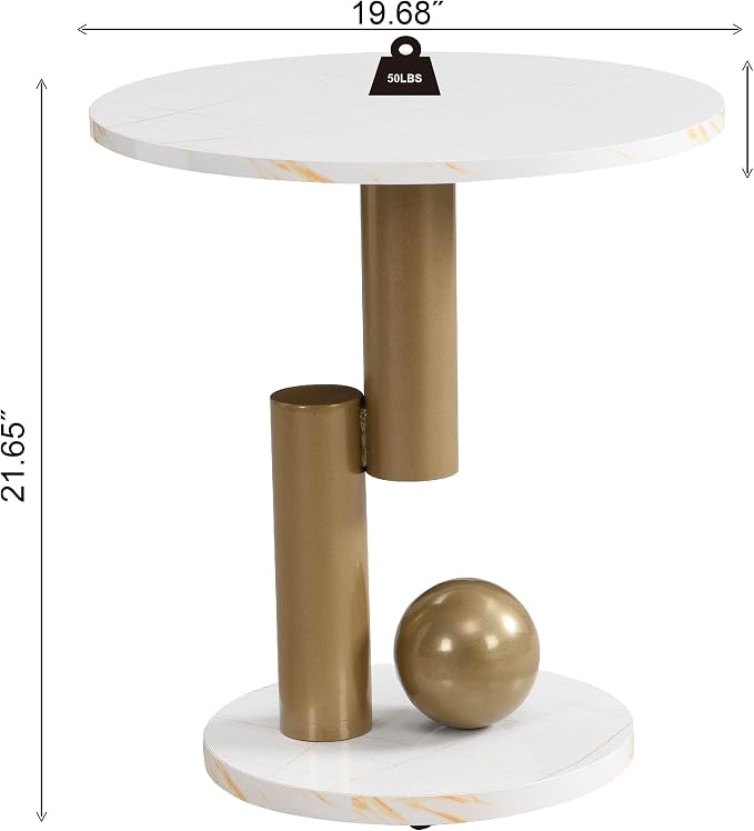 Modern Oval Coffee Table Set of 2, Faux Marble Coffee Table and Round End Table - Image 8