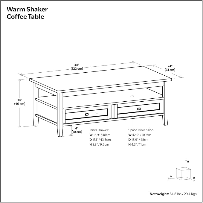 SIMPLIHOME Warm Shaker Solid Wood Transitional-Style 48-inch Wide Coffee Table - Image 14