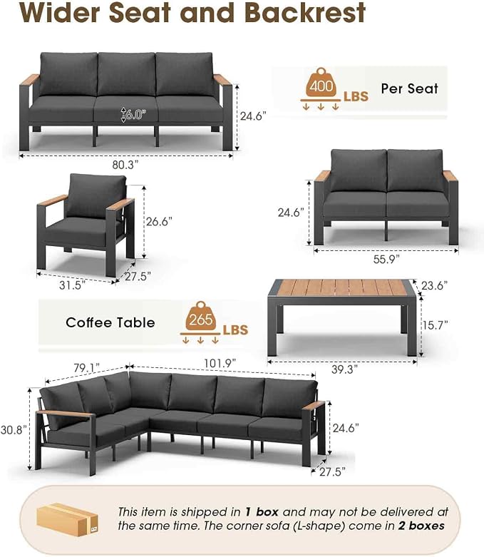 Aluminum Outdoor Patio Furniture 3 Seats, All-Weather Outdoor Patio Sofa - Image 8