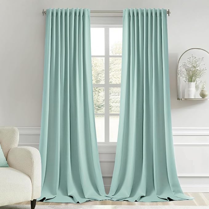 MIULEE Aqua Back Tab Blackout Curtains 102 Inch Long 2 Panels Set by MIULEE