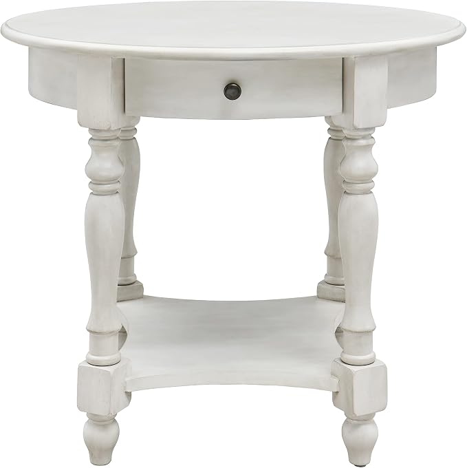 Oval End Table with Drawer, Solid Wood Sofa Side Storage Shelf, Traditional - Image 8