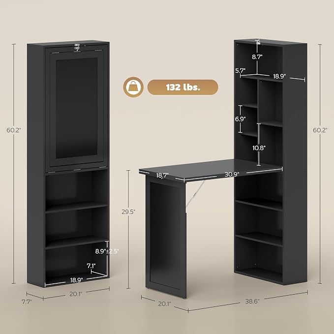 HOMCOM Foldable Convertible Writing Table, Wall Mounted Space-Saving Computer - Image 3