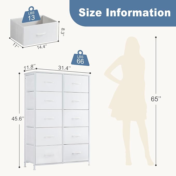 DUMOS Dresser for Bedroom, 10 Storage Drawers, Wide Fabric Closet Chests - Image 3