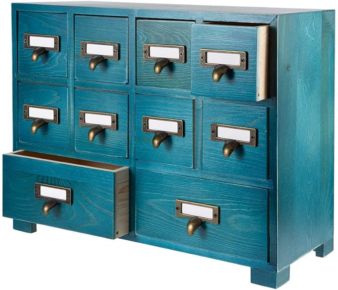 Apothecary Cabinet with 10 Drawers & Labels Rustic Library Card Catalog Cabinet by PACKGILO