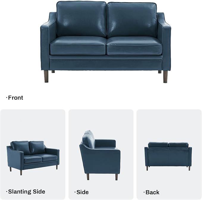 Kingfun 56" Faux Leather Sofa, Loveseat Couch, Mid Century Modern Love Seat - Image 6