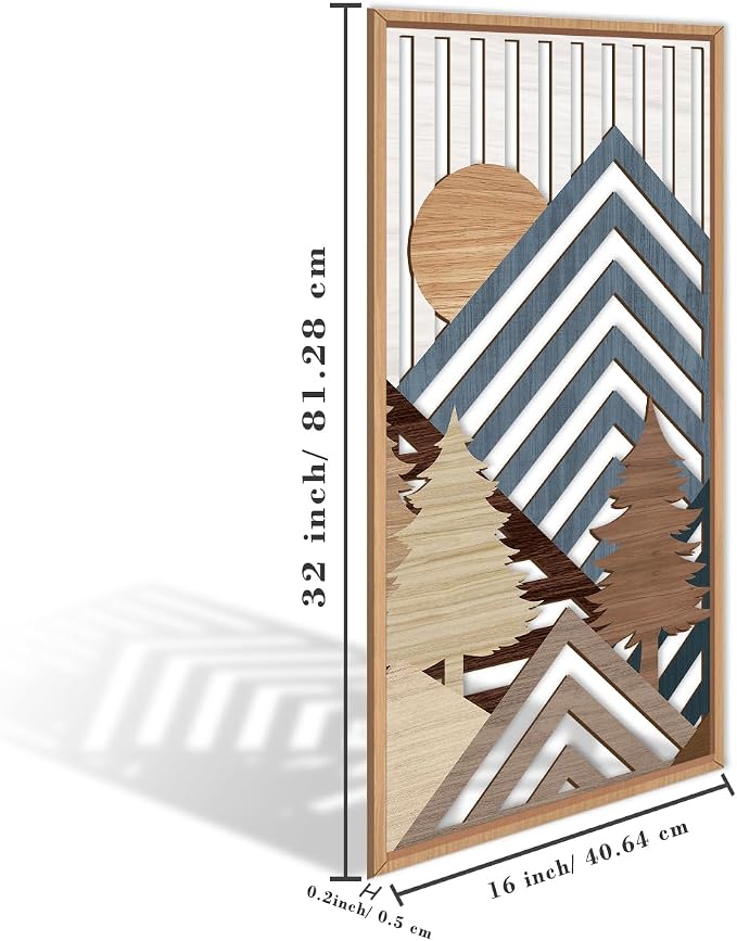 IARTTOP Large Mountain Wood Wall Art 16"x32"x3 Abstract Forest Wall Sculpture - Image 6