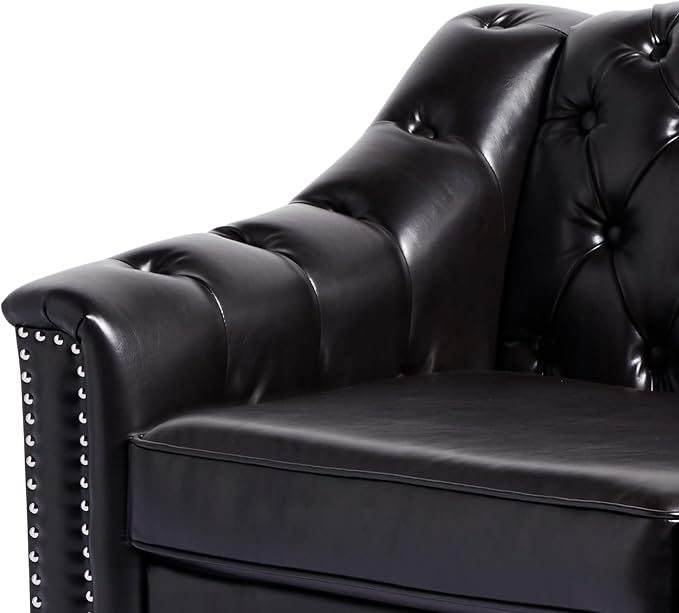 LEVNARY Chesterfield Loveseat Leather, Upholstered Sofa - Image 6