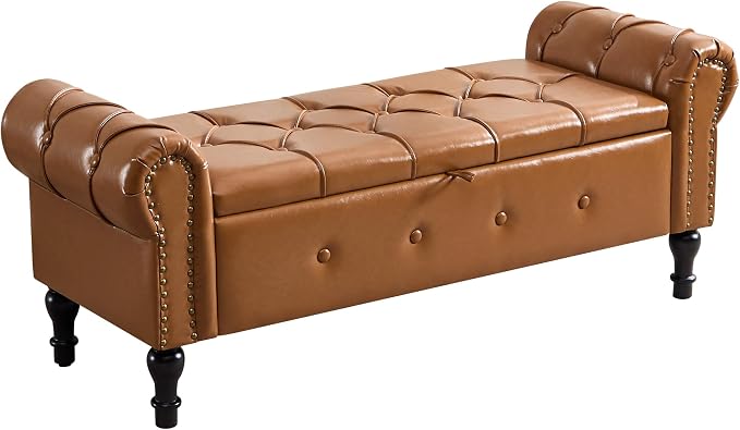 Storage Bench for Bedroom, Faux Leather 51" End of Bed Bench, Queen Size Bench - Image 9