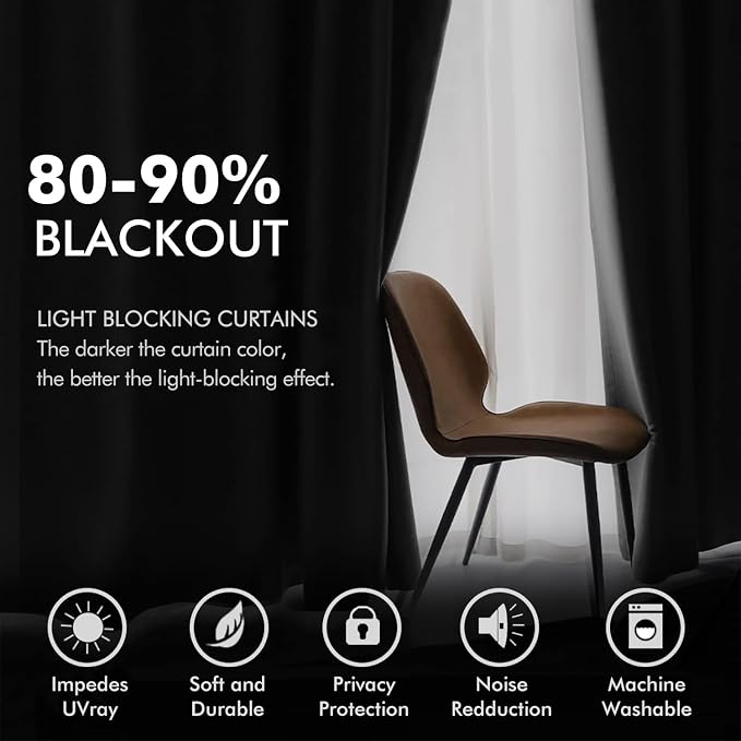 MIULEE Black Velvet Curtains 90 Inches Long Halloween Room Darkening Thermal - Image 4