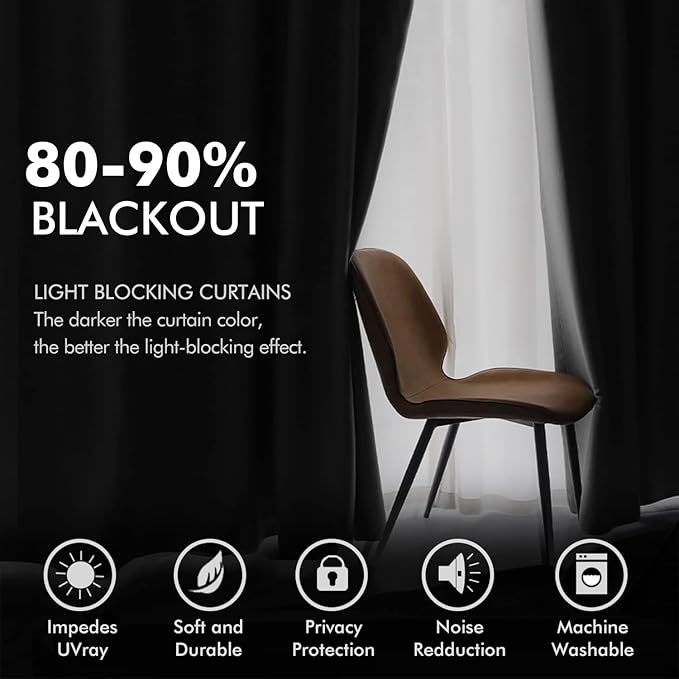 MIULEE Black Velvet Curtains 84 Inches Long Halloween Room Darkening Blackout - Image 4