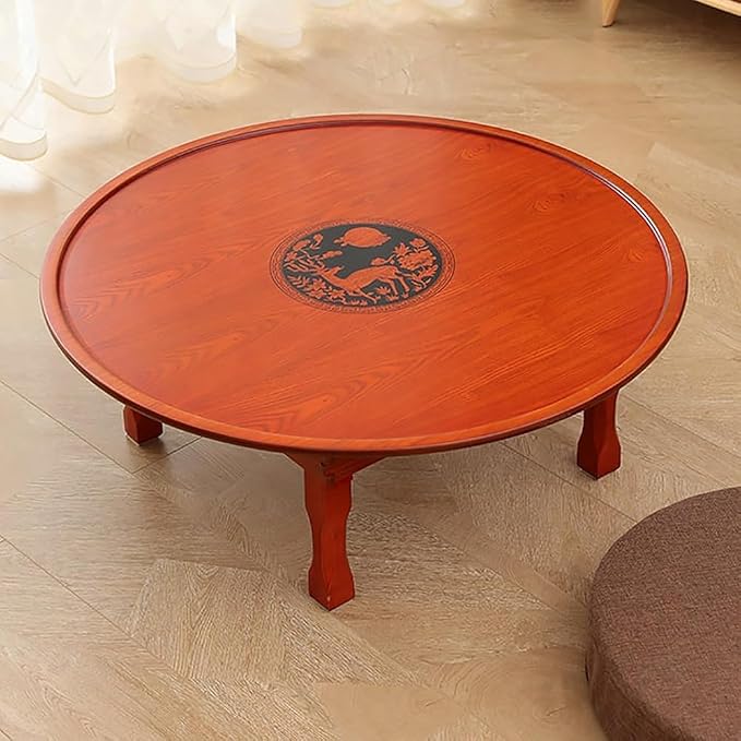 Folding Round Korean Printed Wooden Table – Multi-Use Low Table - Image 4