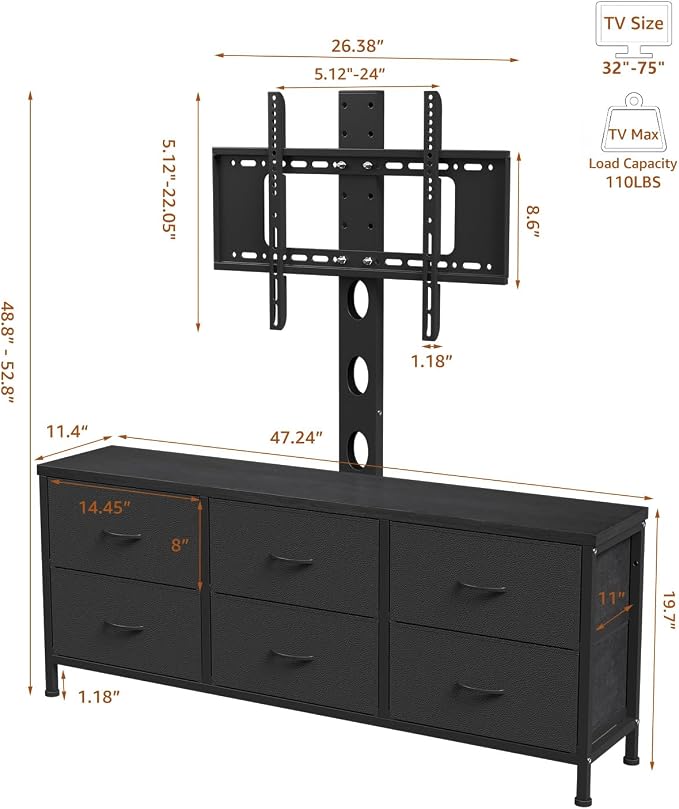 TV Stand with Mount, Fabric Dresser with 6 Drawers - Image 2