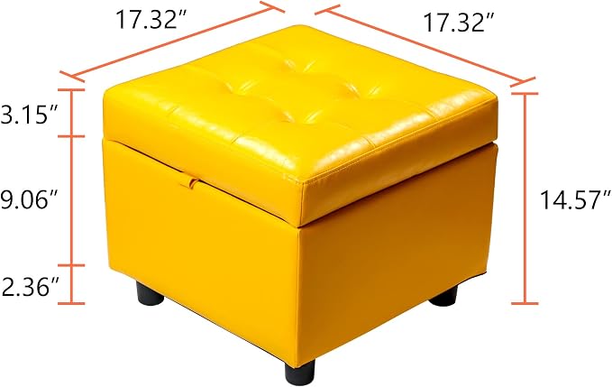 H&B Luxuries Tufted Leather Square Flip Top Storage Ottoman Cube Foot Rest - Image 3