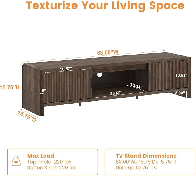 FATORRI TV Stand for 75/65/55 Inch TVs, Mid Century Modern Entertainment Center - Image 3