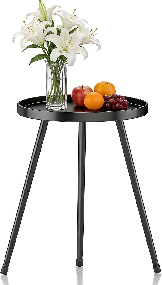 Small Round Side Table Metal End Table Outdoor Black Side Table Mid-Century by Unknown