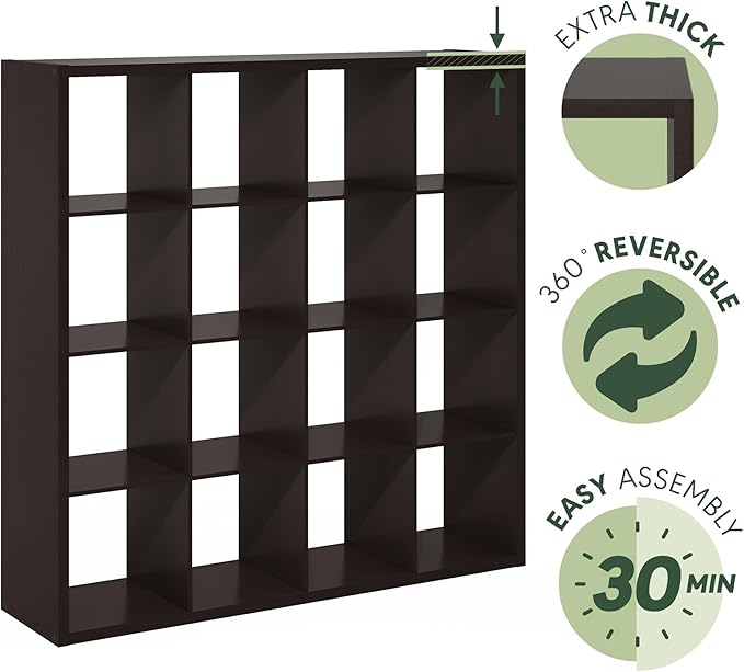 Furinno Cubicle Book Shelf, 16-Cube Bookshelf, Extra Thick Frame Reversible - Image 6