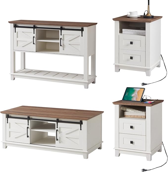 AMERLIFE Farmhouse 4-Piece Living Room Set, Entryway Console by AMERLIFE