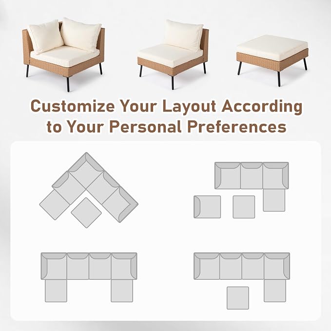 VINGLI 6-Piece Patio Furniture Set, All-Weather Wicker Outdoor Sectional Sofa - Image 8