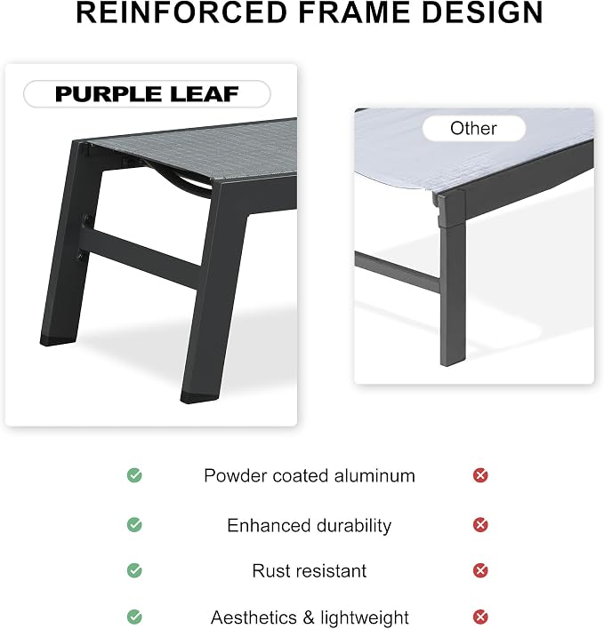 PURPLE LEAF Outdoor Chaise Lounge Set of 4 Aluminum Patio Lounge Chair - Image 6