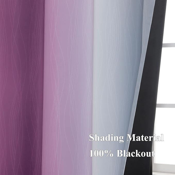 Estelar Textiler Ombre Grey and Purple Blackout Curtains 72 Inch Length 2 Panels - Image 5