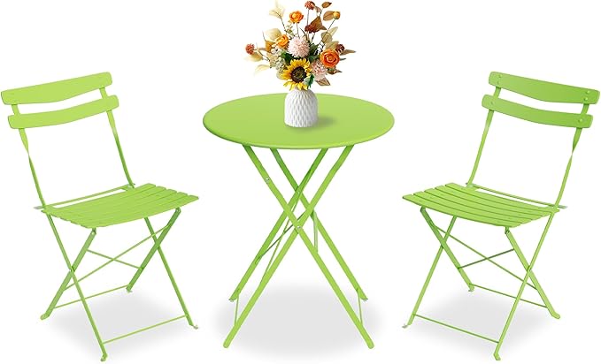 GarveeLife 3 Piece Patio Bistro Set, Folding Patio Bistro Table and Chairs Set by GarveeLife