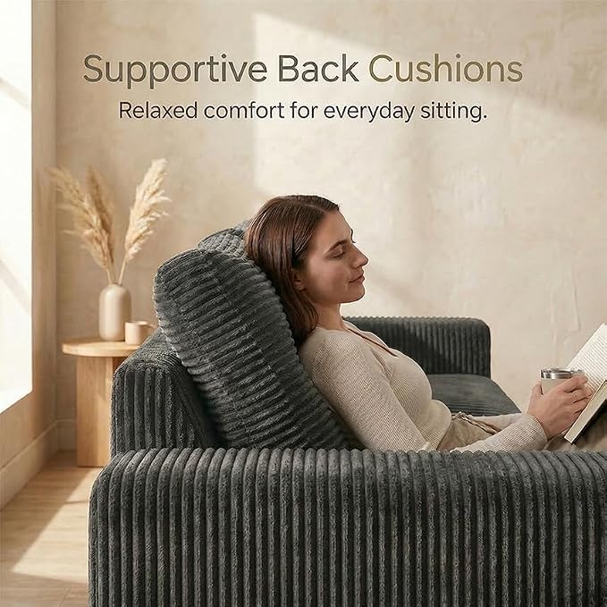 85" Corduroy 3 Seater Sofa in a Box, High-Density Foam Couch, No Assembly - Image 5