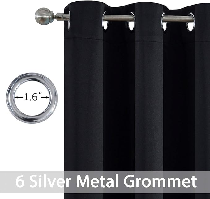 Yakamok Black Room Darkening Grommet Window Drapes Blackout Curtains Thermal - Image 3