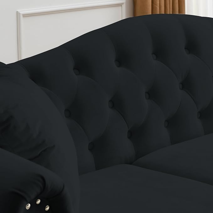 79" 2 Piece 3-Seater Velvet Chesterfield Sofa - Image 7