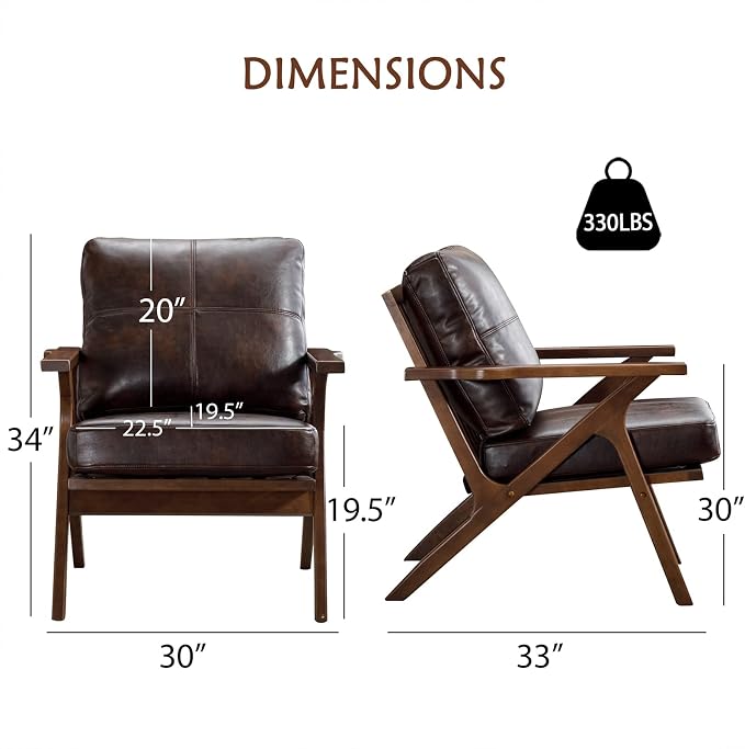 Bonzy Home PU Leather Small Accent Chair, Mid Century Modern Comfy Chairs - Image 2