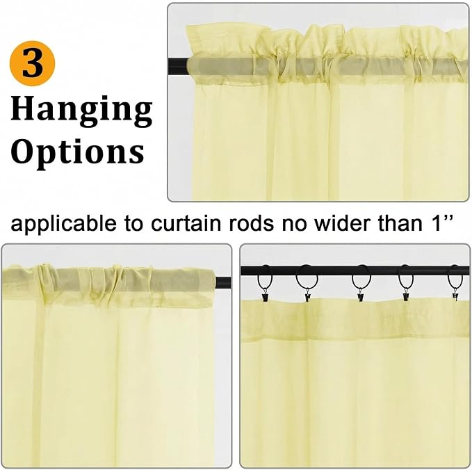 Gwine Light Yellow Sheer Kitchen Curtains 36 Inch Length - Image 3