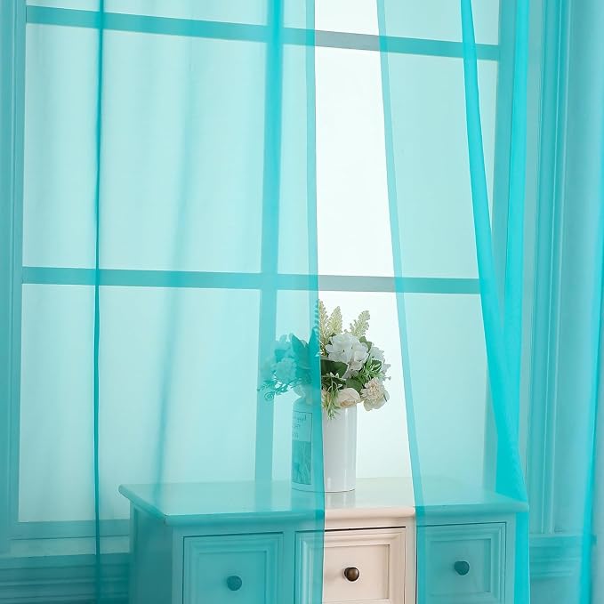 Aiyufeng Turquoise Sheer Curtains 45 Inch Length 2 Panels Set, Light Filtering - Image 6