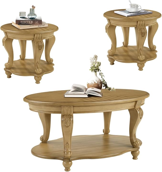 LKTART 3-Piece Coffee Table Set, Coffee Table and Round End Tables Set of 2 by LKTART