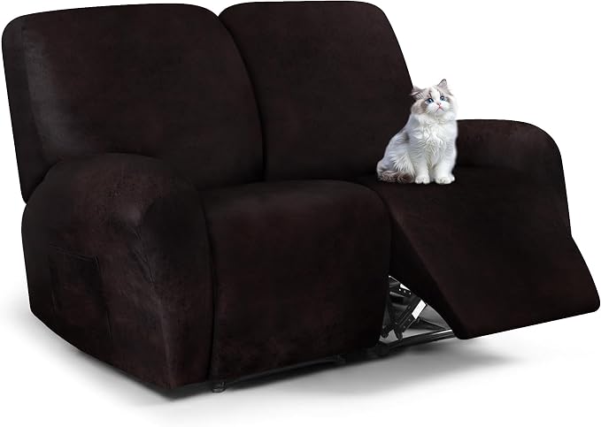 ANARACHON Leather Look Loveseat Recliner Cover, 6-Pieces Stretch Dual Recliner by ANARACHON