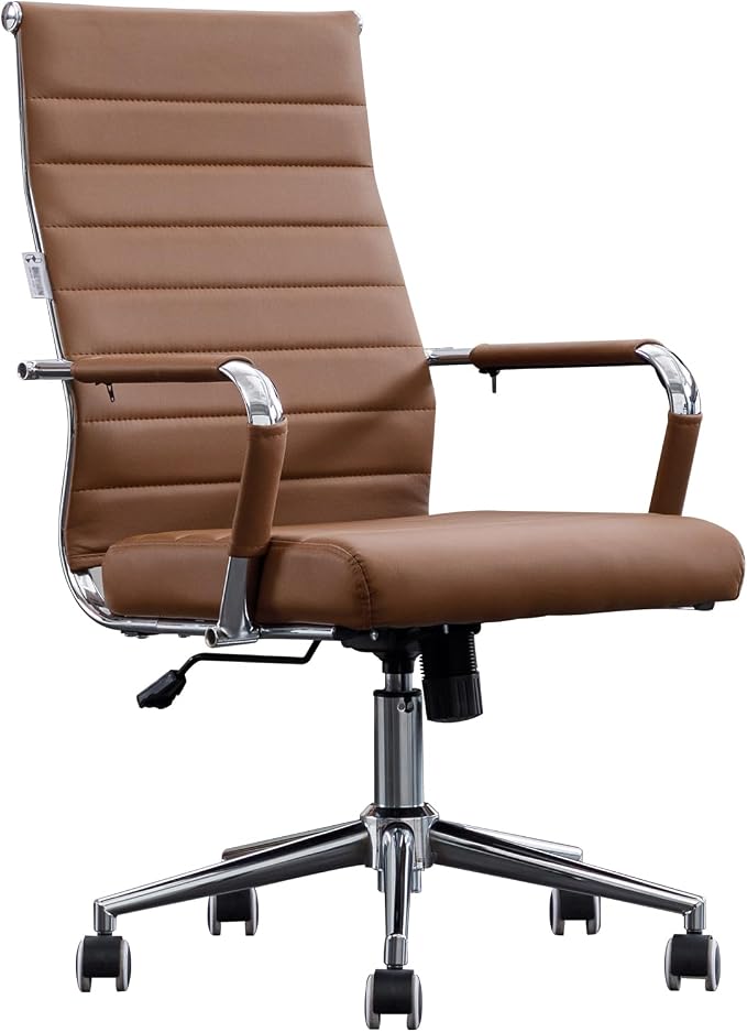 Home Office Chair Ribbed, Modern Leather Conference Waiting Room Chairs by BOWTHY