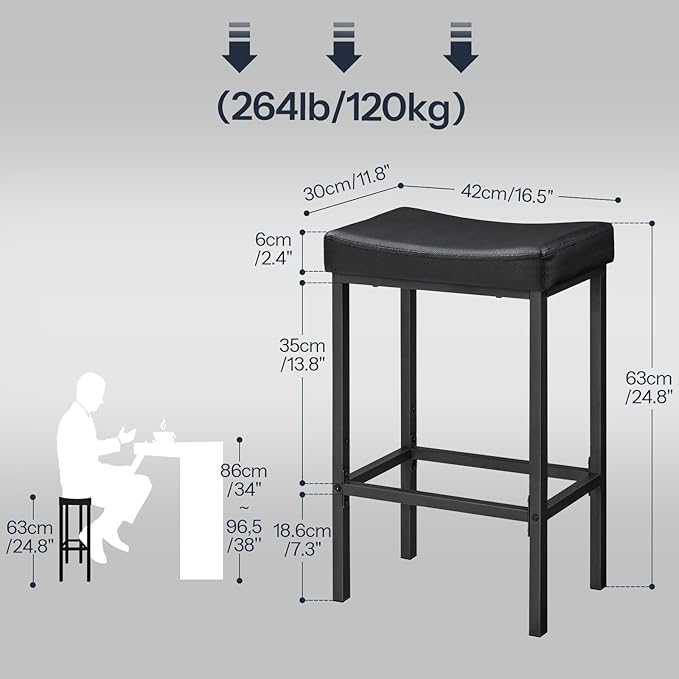 HOOBRO Bar Stools, Counter Height Stools, Saddle Barstools, 24.8 Inches - Image 3