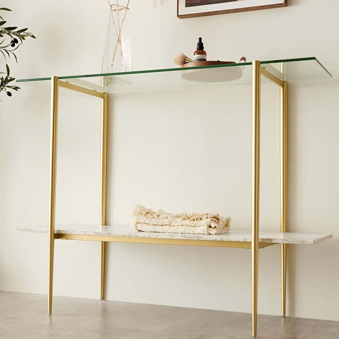 LumFurn Glass Console Table for Living Room, Foyer & Entrance, 2-Tiers - Image 5