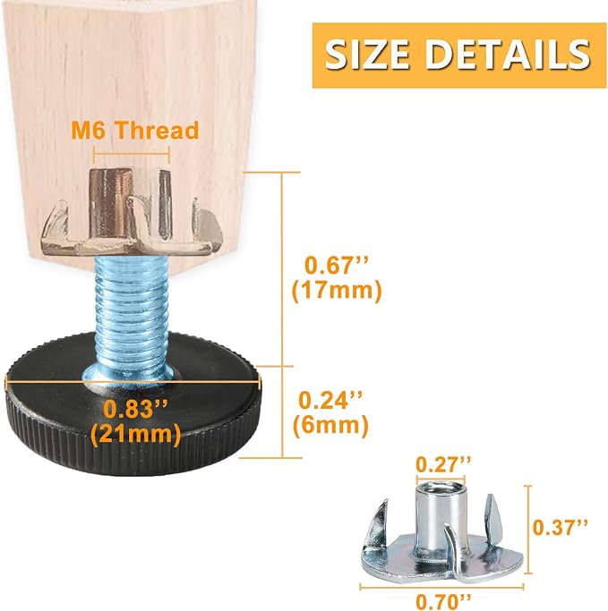 24 PCS M6 Thread Adjustable Furniture Levelers Screw in Threaded, Steel Screw - Image 3