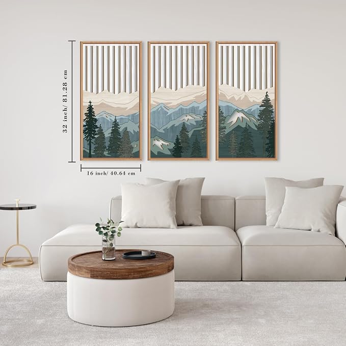 IARTTOP Large Mountain Wood Wall Art Framed Decor Set Of 3, Modern Mountain - Image 6