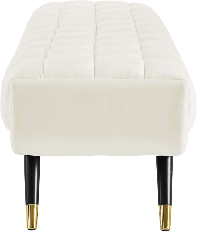 Modway Adept Mid-Century Modern Velvet Upholstered Tufted Accent Bench in Ivory - Image 5