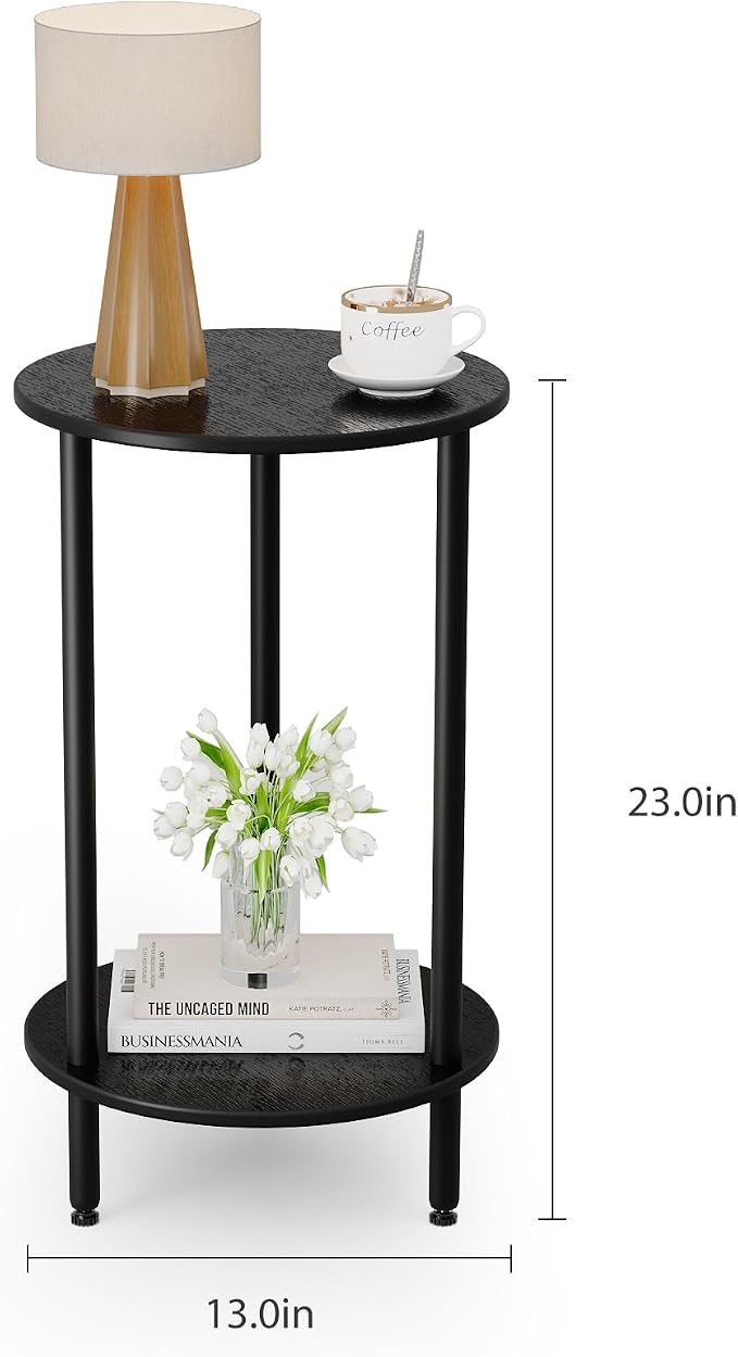 Round Side Table Set of 2, 2-Tier Modern Accent Table, Small Bedside Table - Image 3