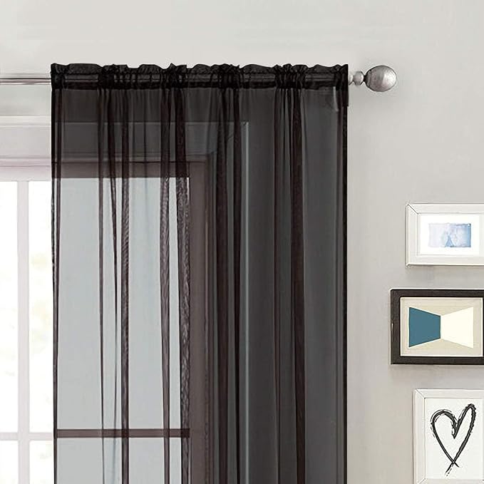 SpaceDresser Black Sheer Curtains 4 Panels Rod Pocket Semi-Sheer Curtain 45 - Image 4